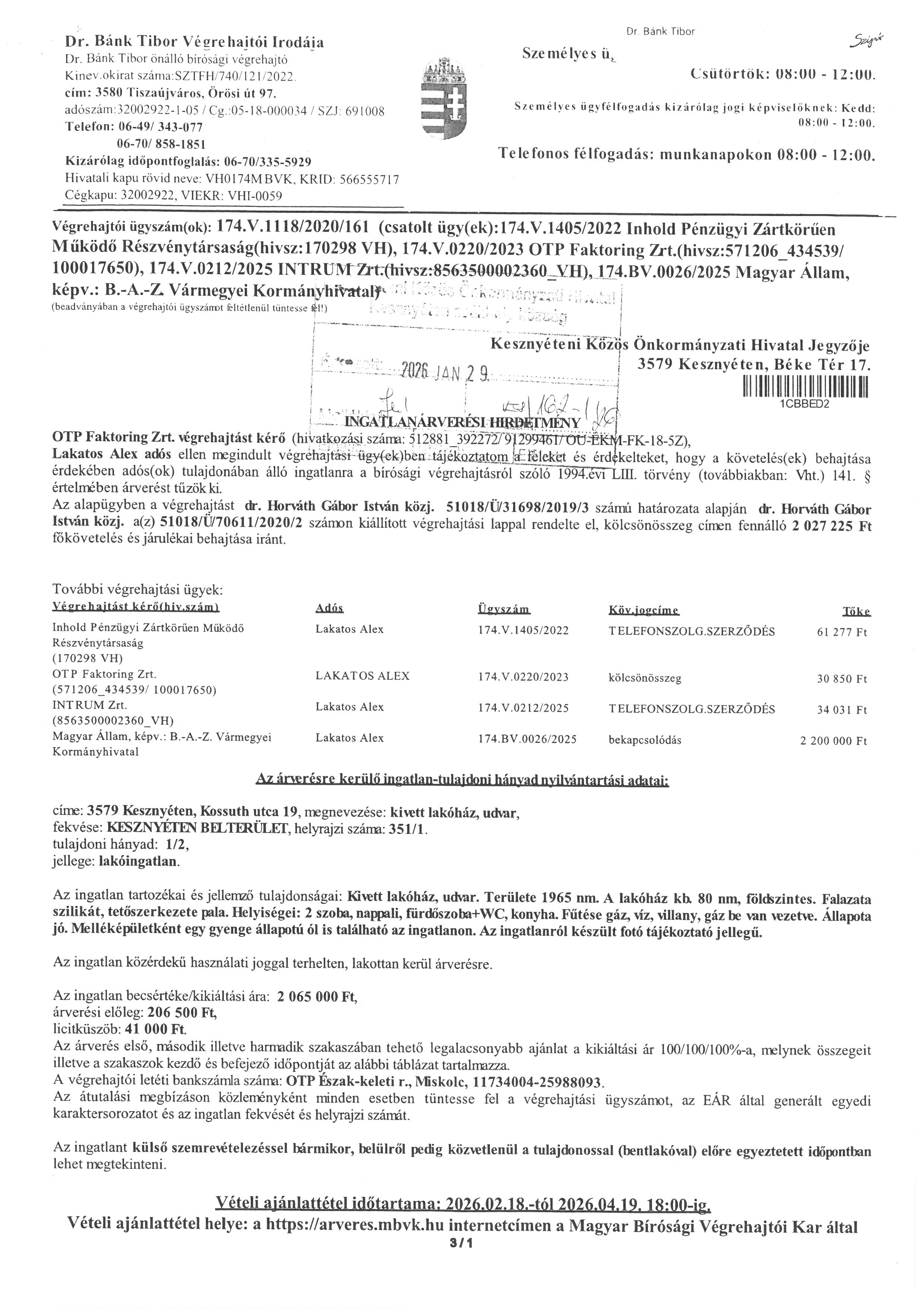 Ingatlan�rver�si hirdetm�ny